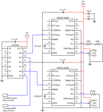 ECU Test Bench RPM & MPH Square Wave Generator Circuit Schematic